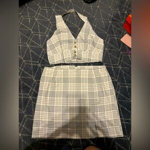 AEO Skirt and Crop-Top Set Pink and White Plaid